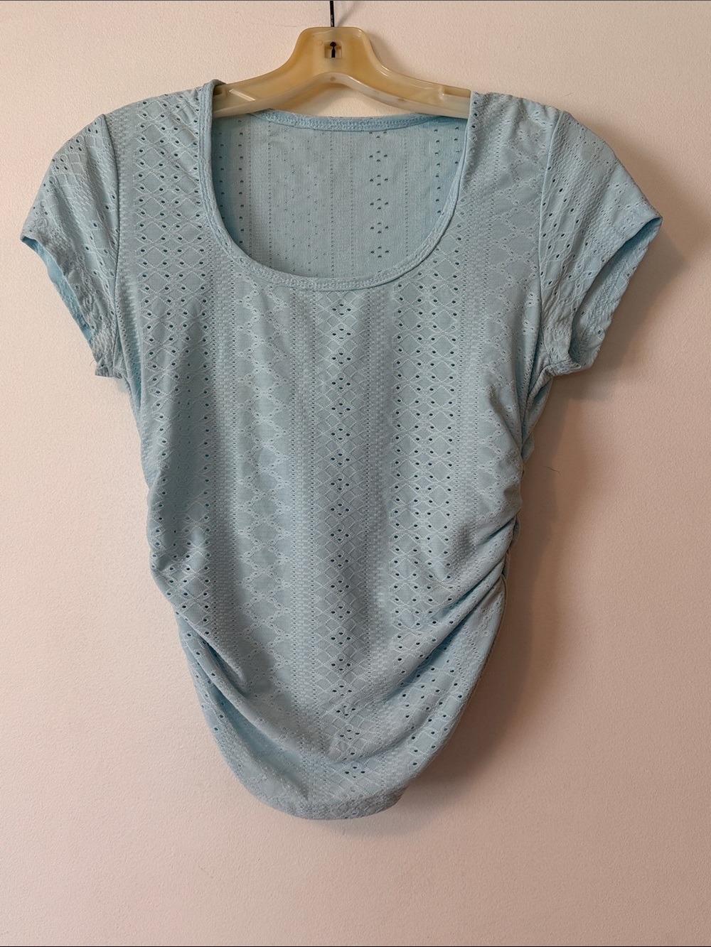 SHEIN Light Blue Eyelet Scoop Neck Short Sleeve Top